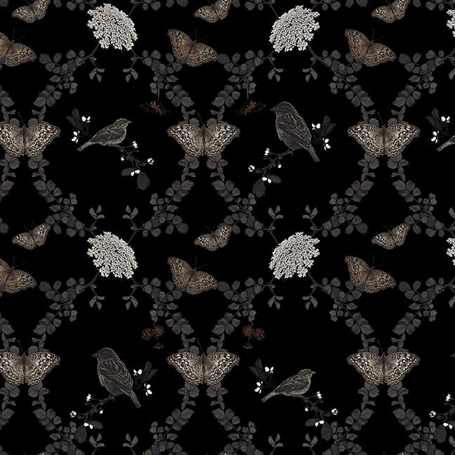 Nature's Whisper - Butterflies and Botanicals in Tan on Black