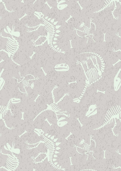 Dino Glow - Dino Skeletons on Light Grey
