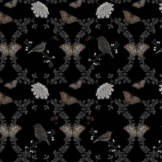 Nature's Whisper - Butterflies and Botanicals in Tan on Black