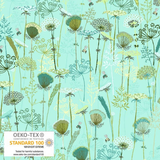 Magic Grows - Botanicals & Bees in Light Turquoise