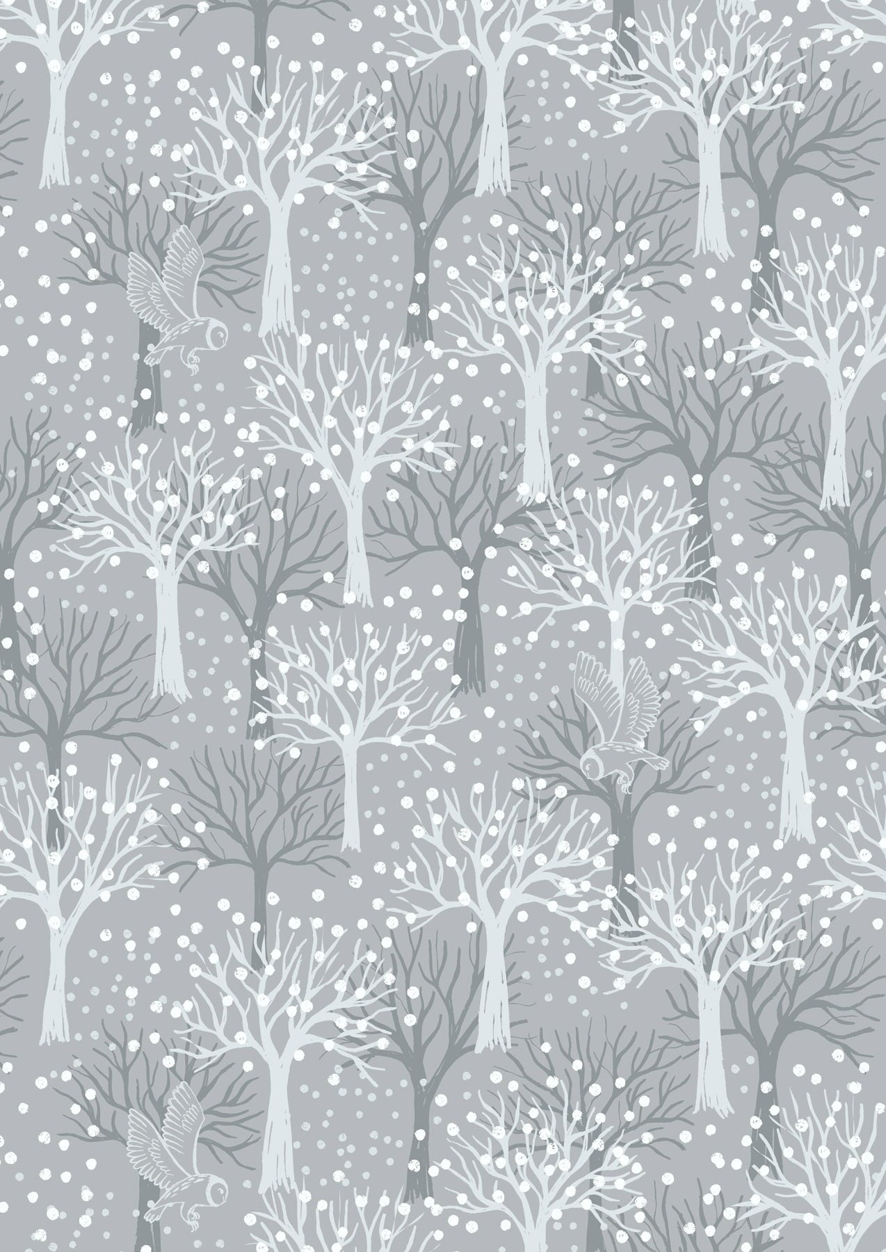 The Secret Garden - Owl Orchard on Light Grey With Pearl Elements