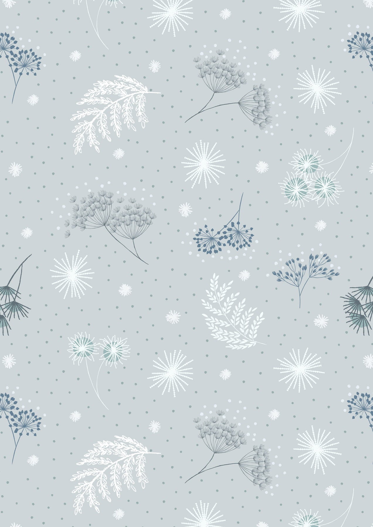 The Secret Garden - Frosted Garden on Light Grey With Pearl Elements