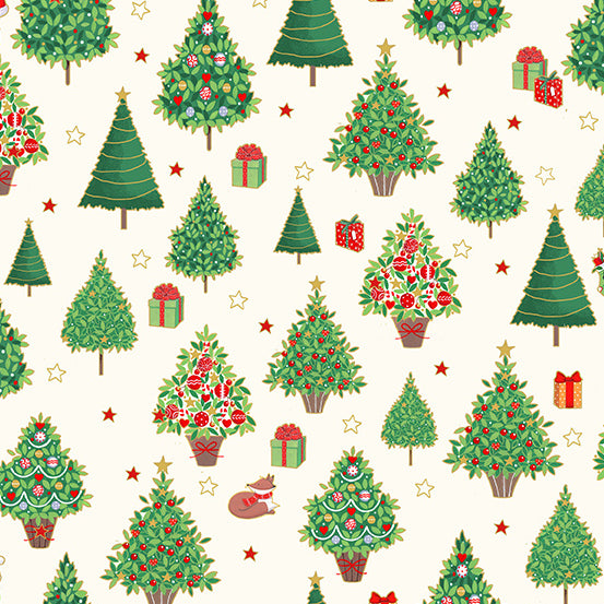 TP 2481 Q Christmas Trees in Cream